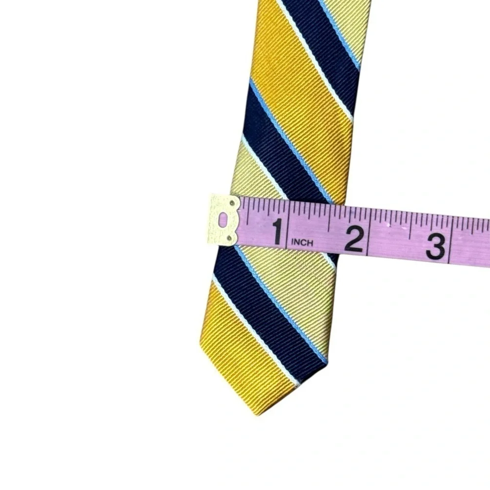 Chaps 100% Silk Tie Yellow Navy Blue Stripe Classic Preppy Menswear